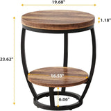 Round End Table Two Tier Metal Frame With Storage Shelves