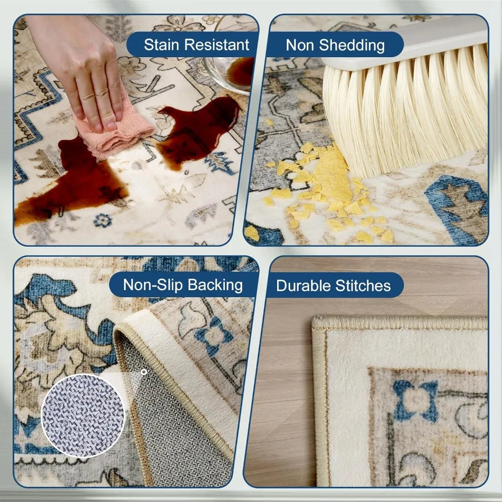 Vintage Oriental Area Rug For Living Room Machine Washable