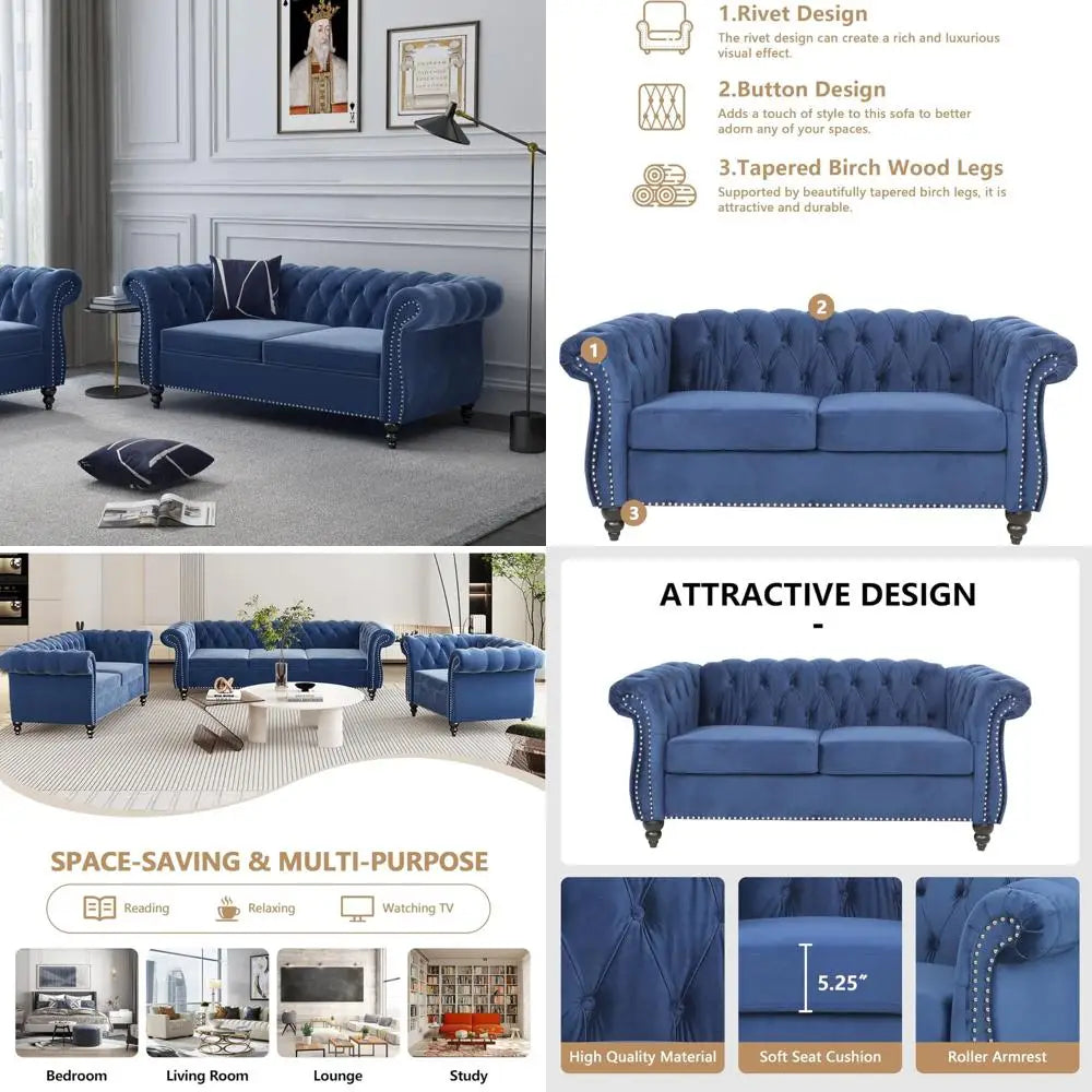 Modern Velvet Chesterfield Loveseat With Tufted Back