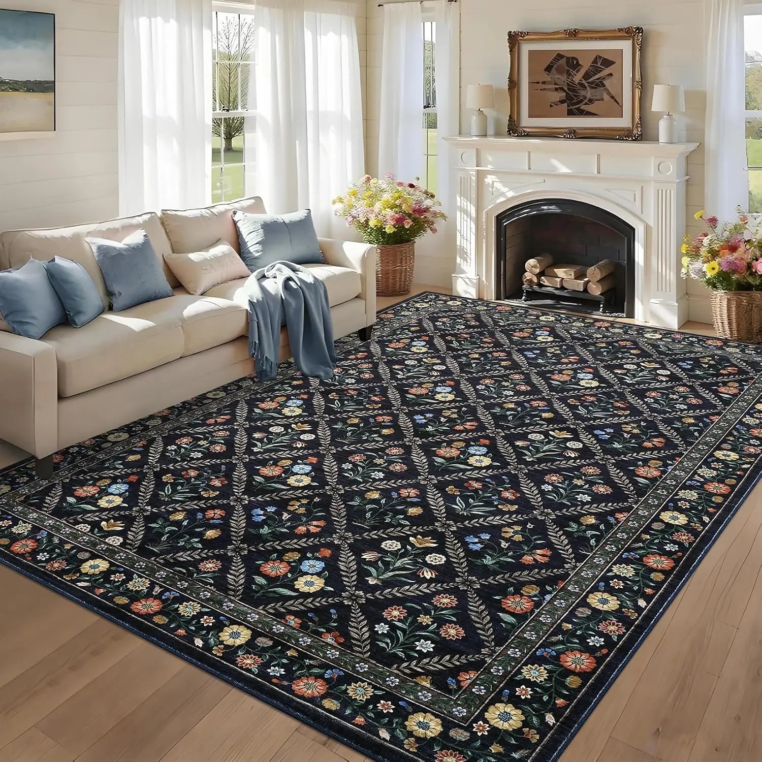 Washable Area Rug Non Slip Vintage Living Room Home Office