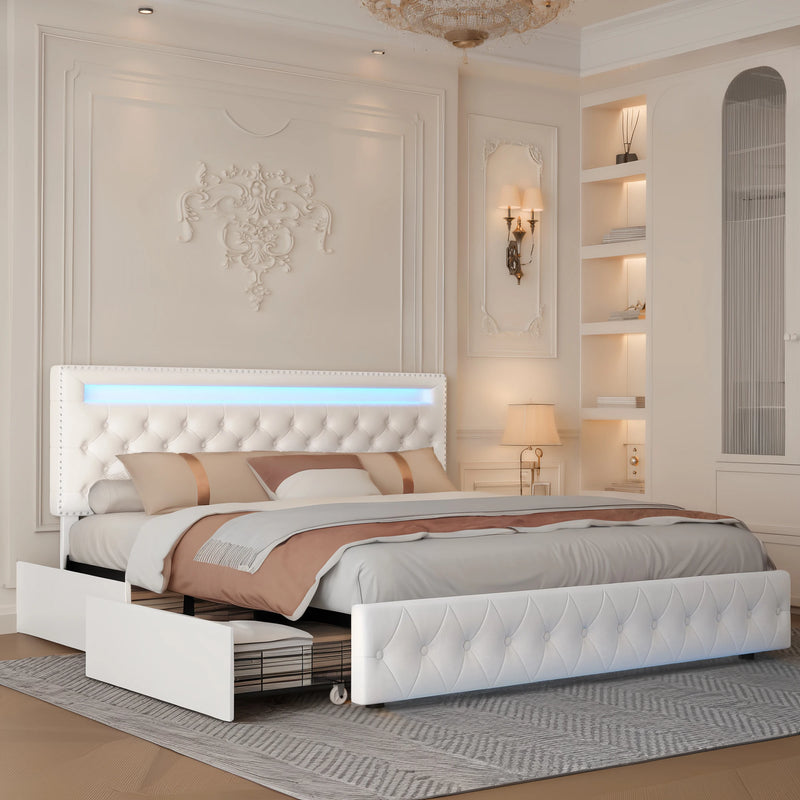 GEGOFORU LED Bed Frame With Storage Drawers And Headboard