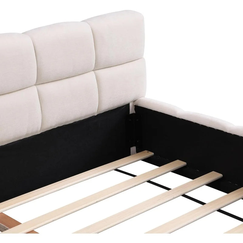 Upholstered Headboard Bed Frame Chenille Checkerboard Design