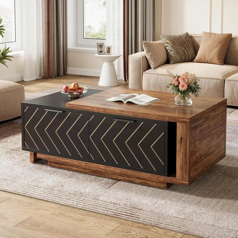 Extendable Coffee Table With Dual Tone Storage Drawers