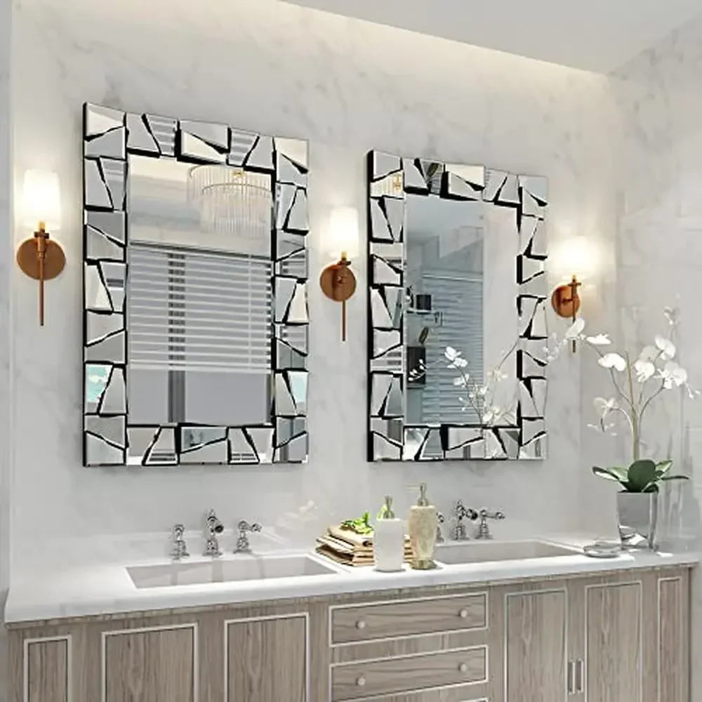 Decorative Wall Mirror Beveled Edge With Uneven Glass Frame