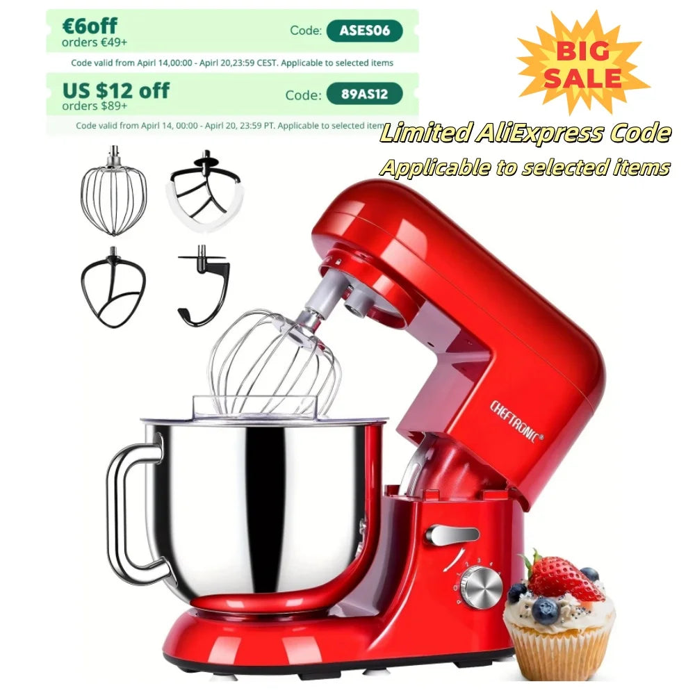 Cheftronic Tilt Head Stand Mixer 650W 6 Speed US Frother