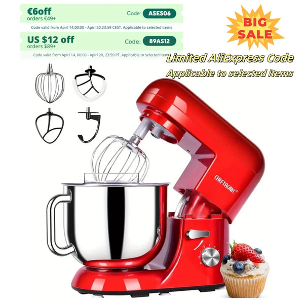 Cheftronic Tilt Head Stand Mixer 650W 6 Speed US Frother