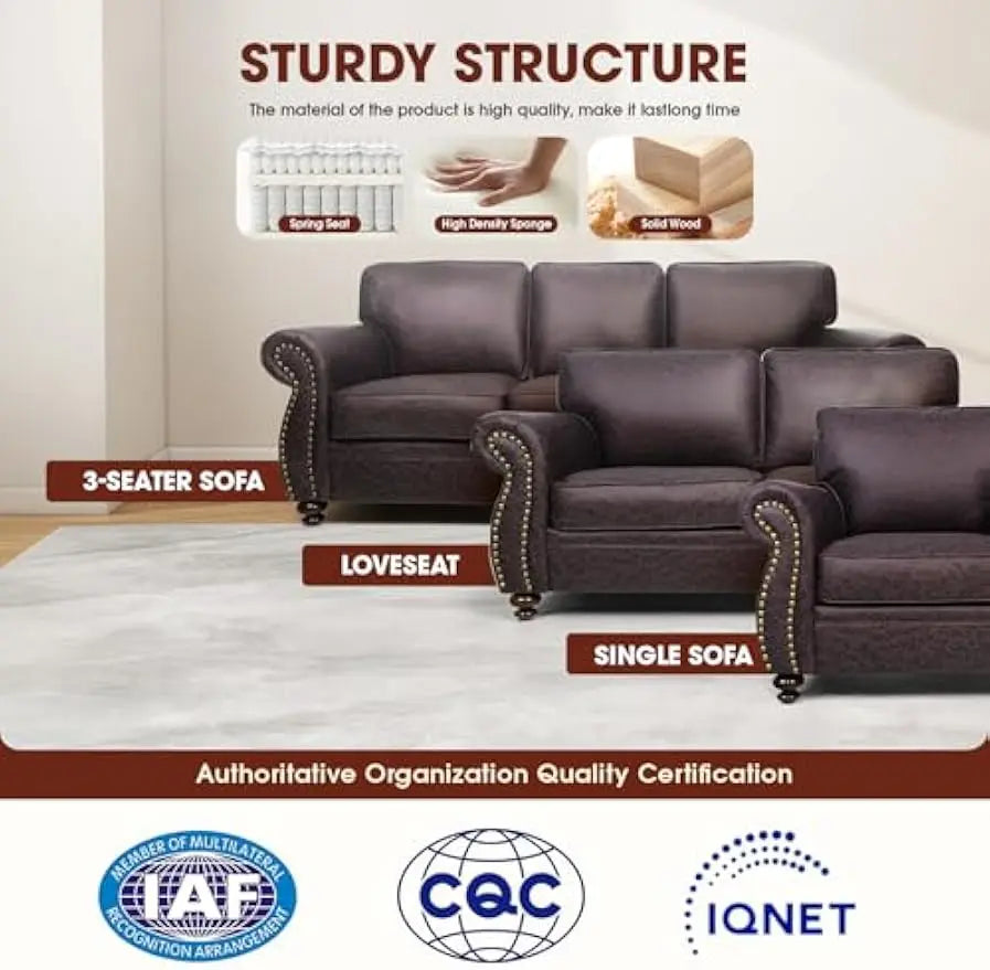 Mid Century Vintage Sofa Sets With Rivet Design Living Room