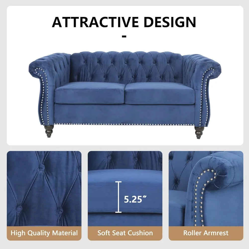 Modern Velvet Chesterfield Loveseat With Tufted Back