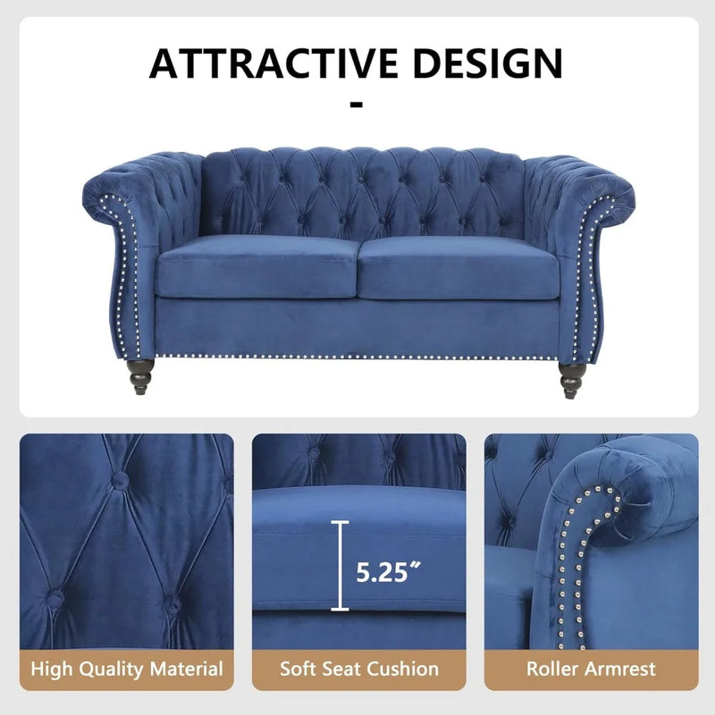 Modern Velvet Chesterfield Loveseat With Tufted Back