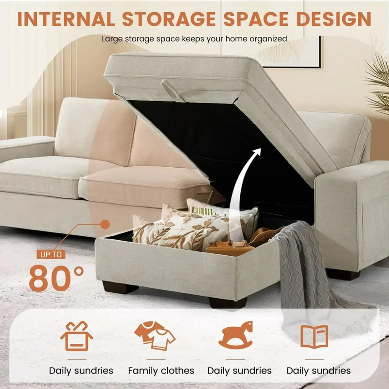 Convertible Sectional Sofa With USB And Reversible Design