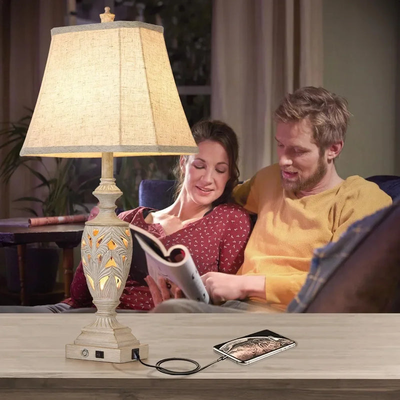 Touch Control Traditional Table Lamp Set With USB Ports