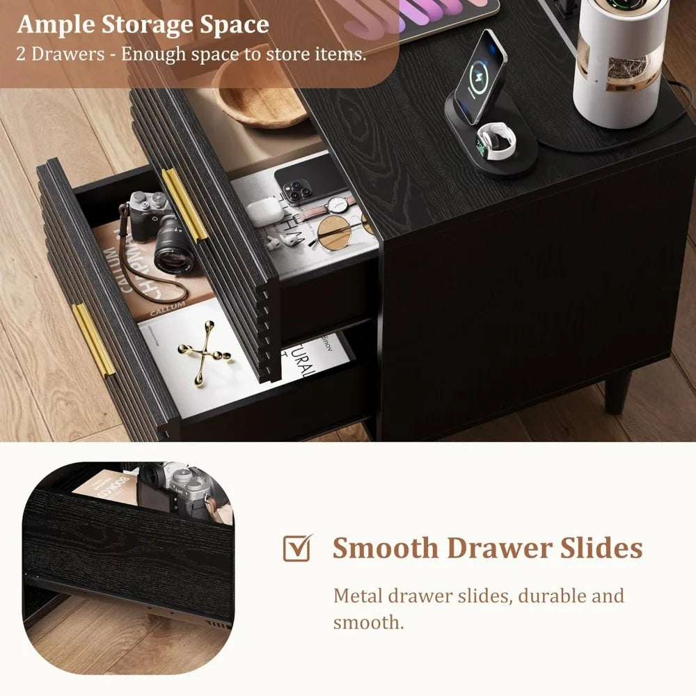 Contemporary nightstand tables with built-in charging station