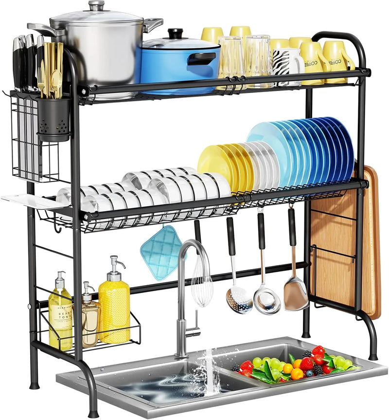 Stainless Steel Over Sink Drying Rack With Utensil Holder