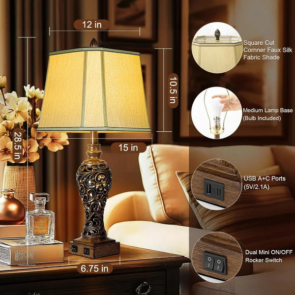 Customizable Farmhouse Table Lamps With USB Ports Glow