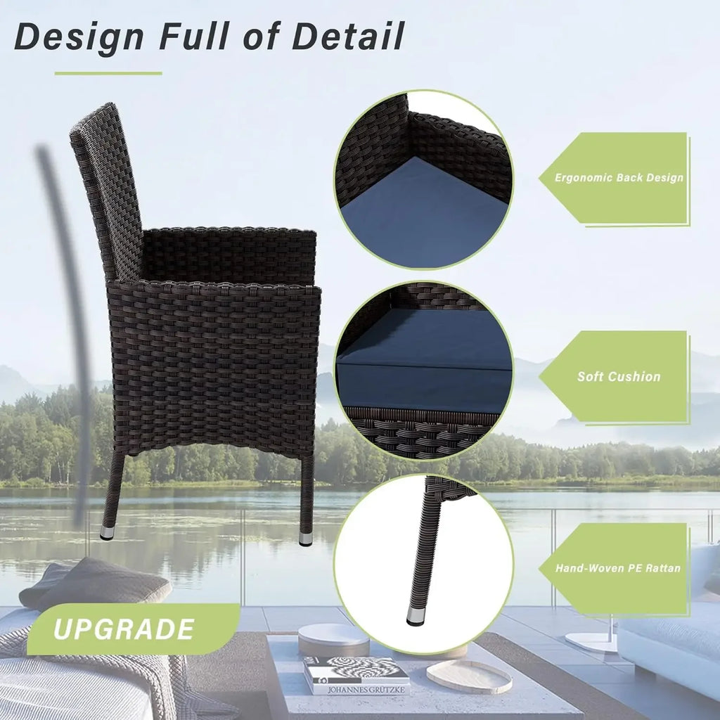 Rattan Dining Set With Glass Top Tables And Umbrella Cutout