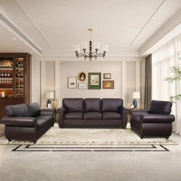 Mid Century Vintage Sofa Sets With Rivet Design Living Room