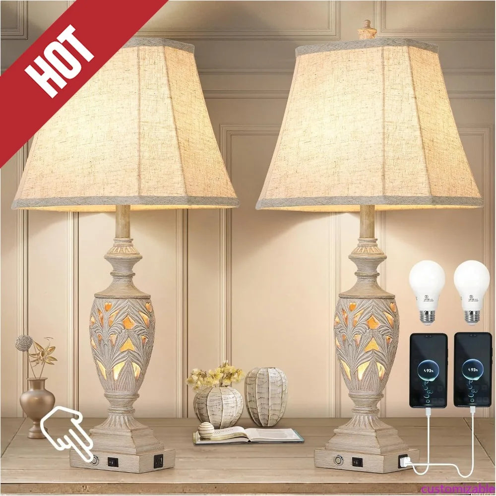 Touch Control Traditional Table Lamp Set With USB Ports