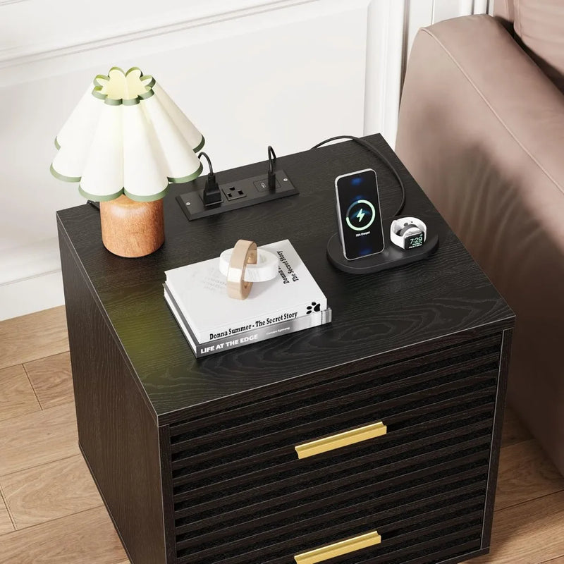 Wooden modern nightstand set with sleek design