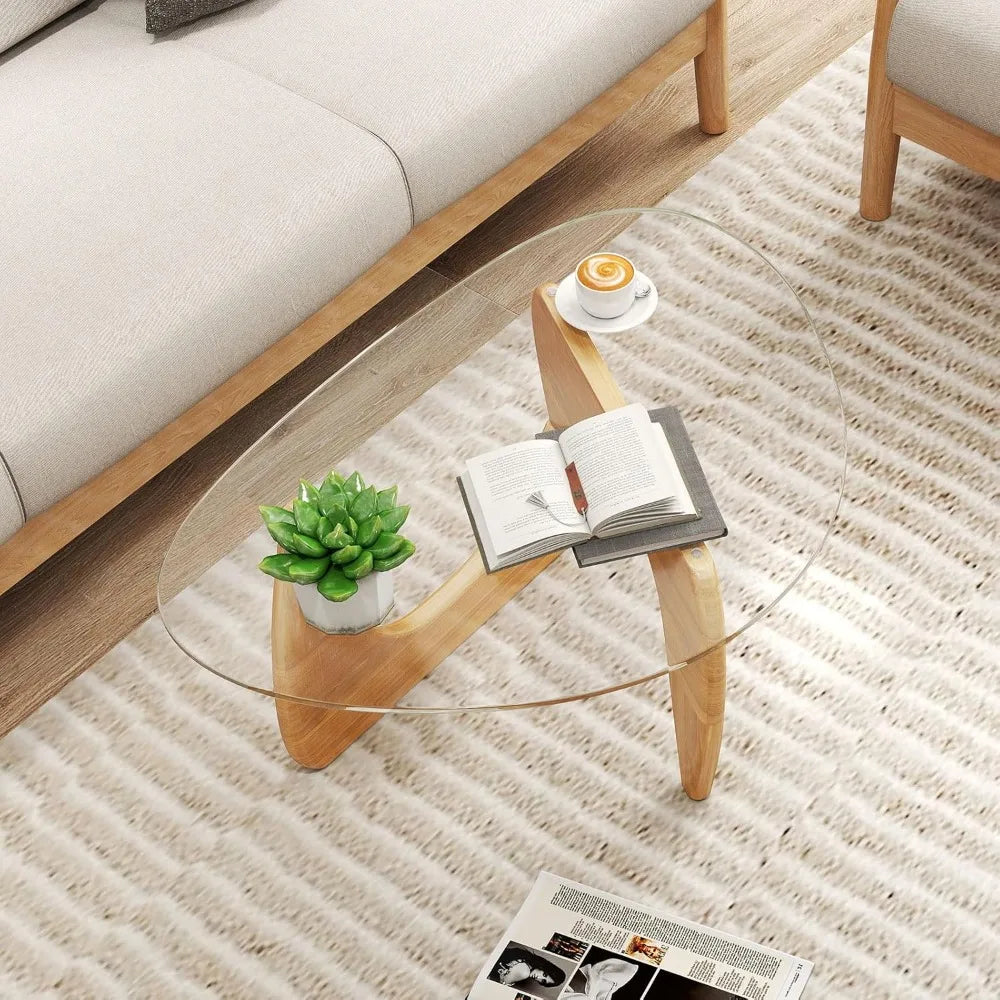 Mid Century Modern Coffee Table With Tempered Glass Top