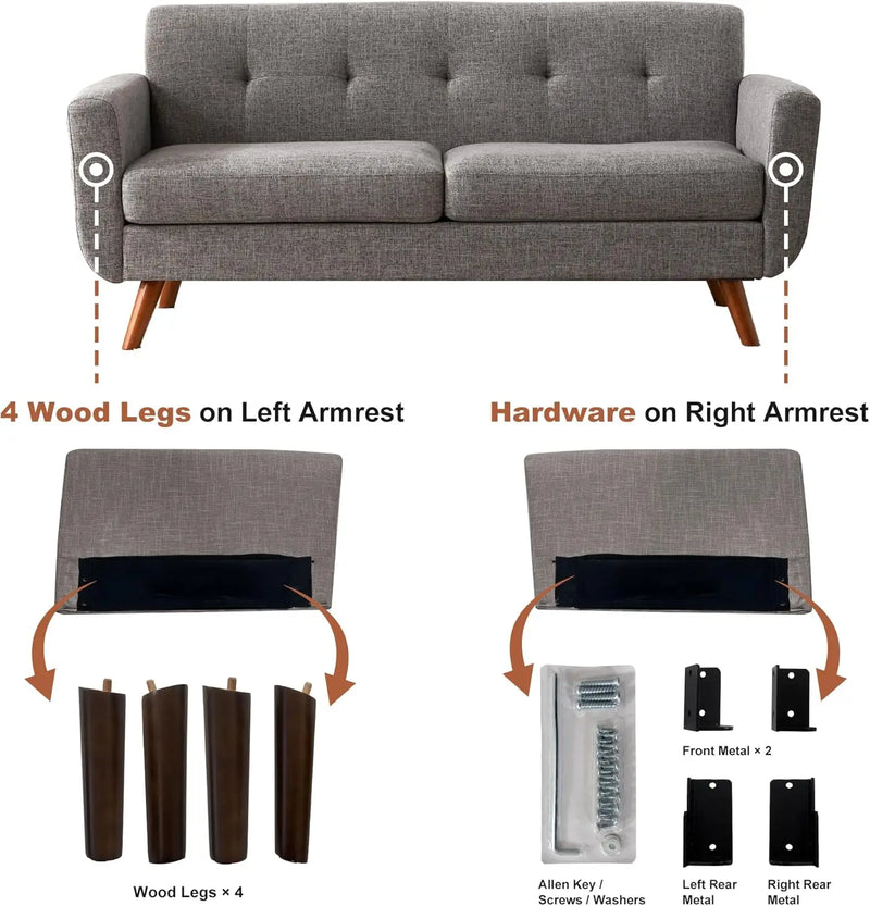 Mid Century Modern Loveseat Sofa Tufted Upholstered Couch