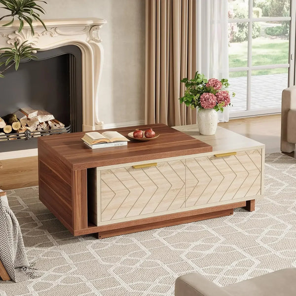 Extendable Coffee Table With Dual Tone Storage Drawers