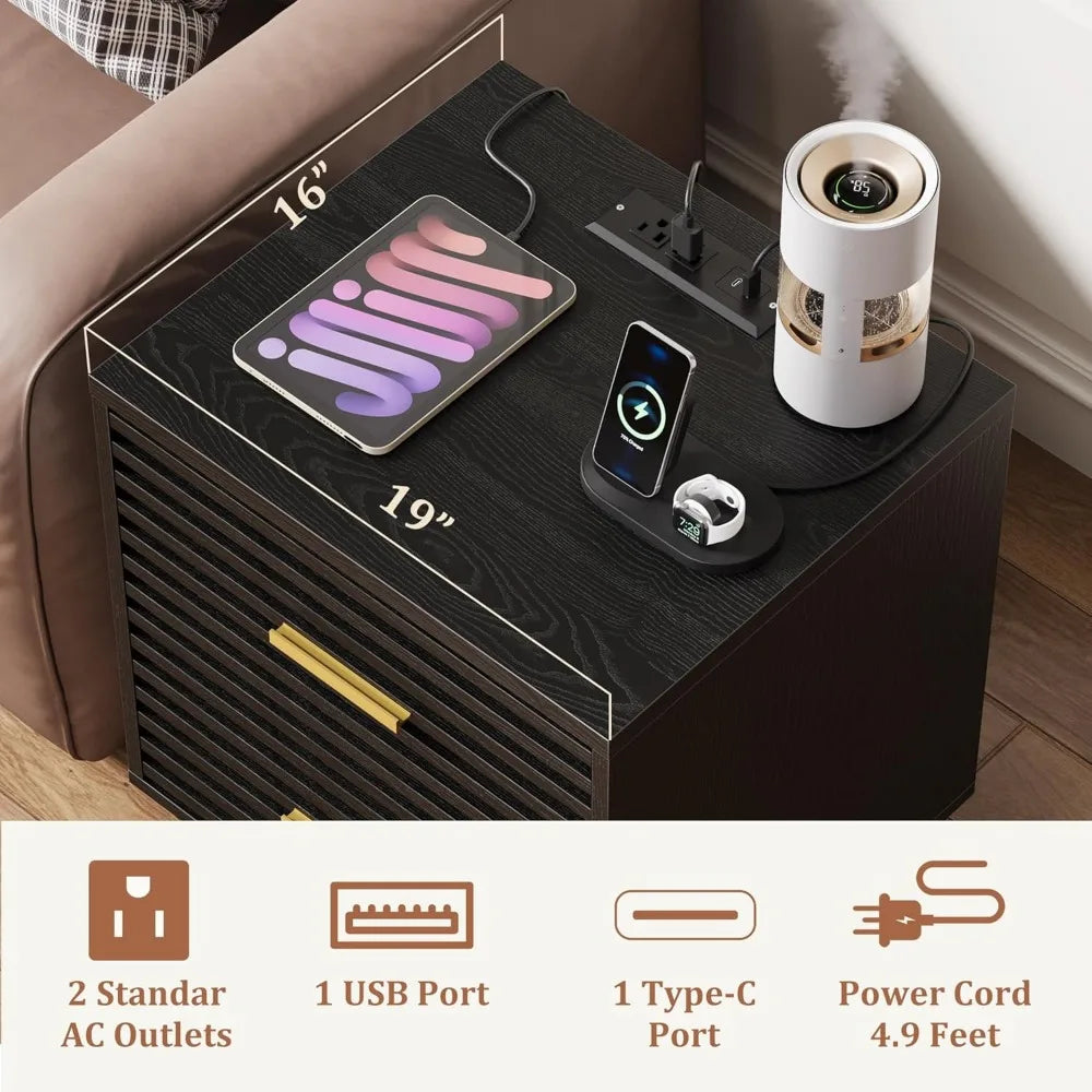Modern bedside table set with USB charging ports