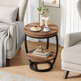 Round End Table Two Tier Metal Frame With Storage Shelves