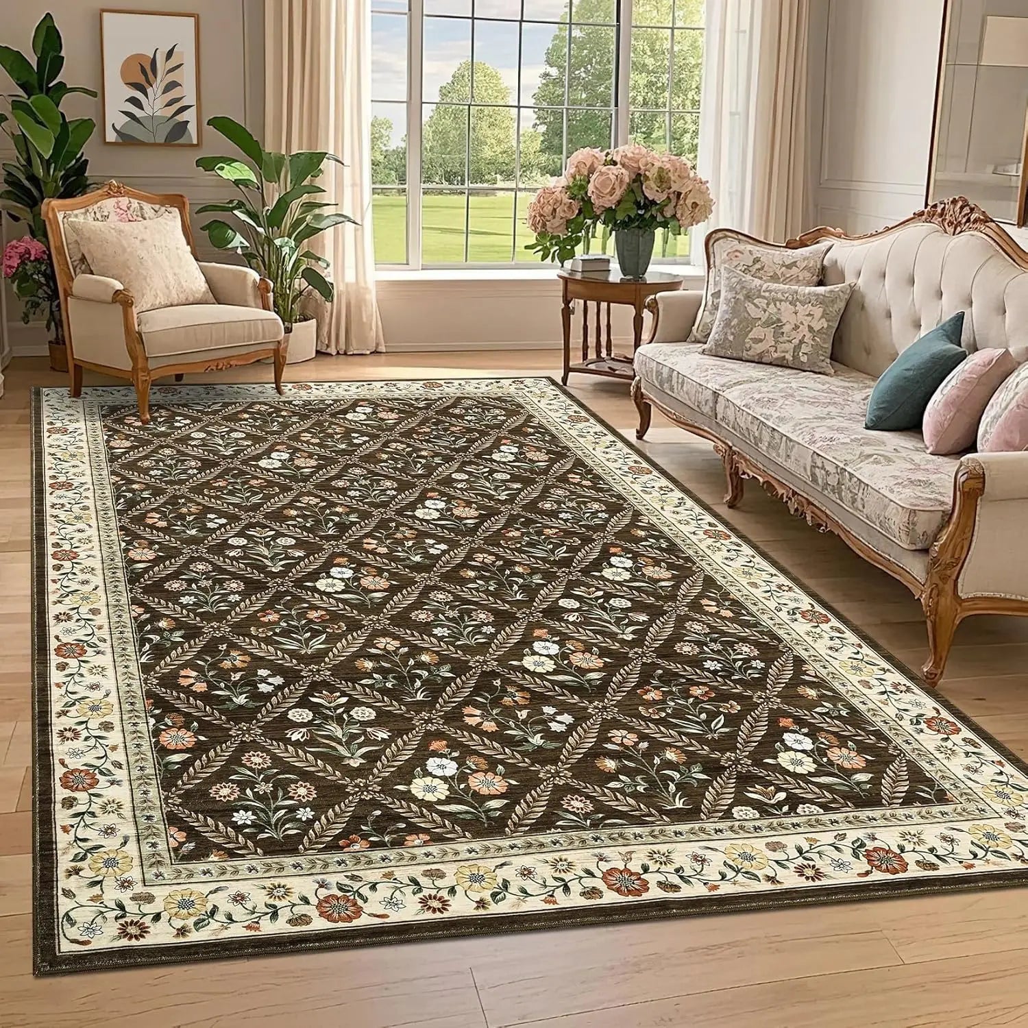 Washable Area Rug Non Slip Vintage Living Room Home Office