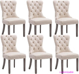Velvet Dining Chairs Set of Six Tufted Nailhead Trim