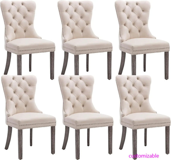 Velvet Dining Chairs Set of Six Tufted Nailhead Trim