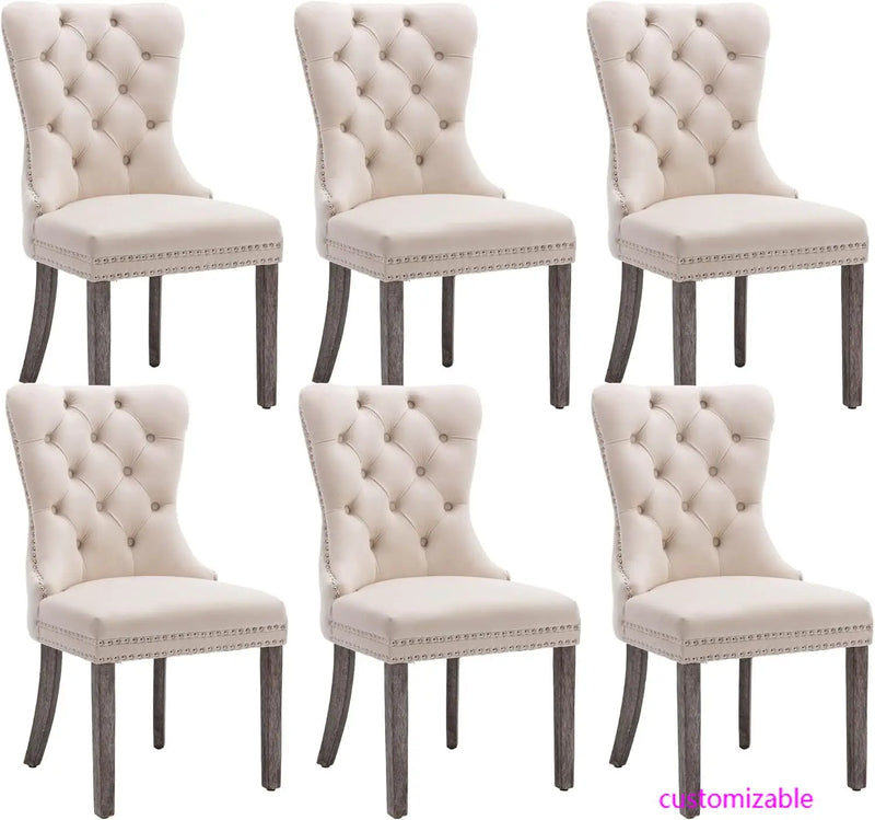 Velvet Dining Chairs Set of Six Tufted Nailhead Trim