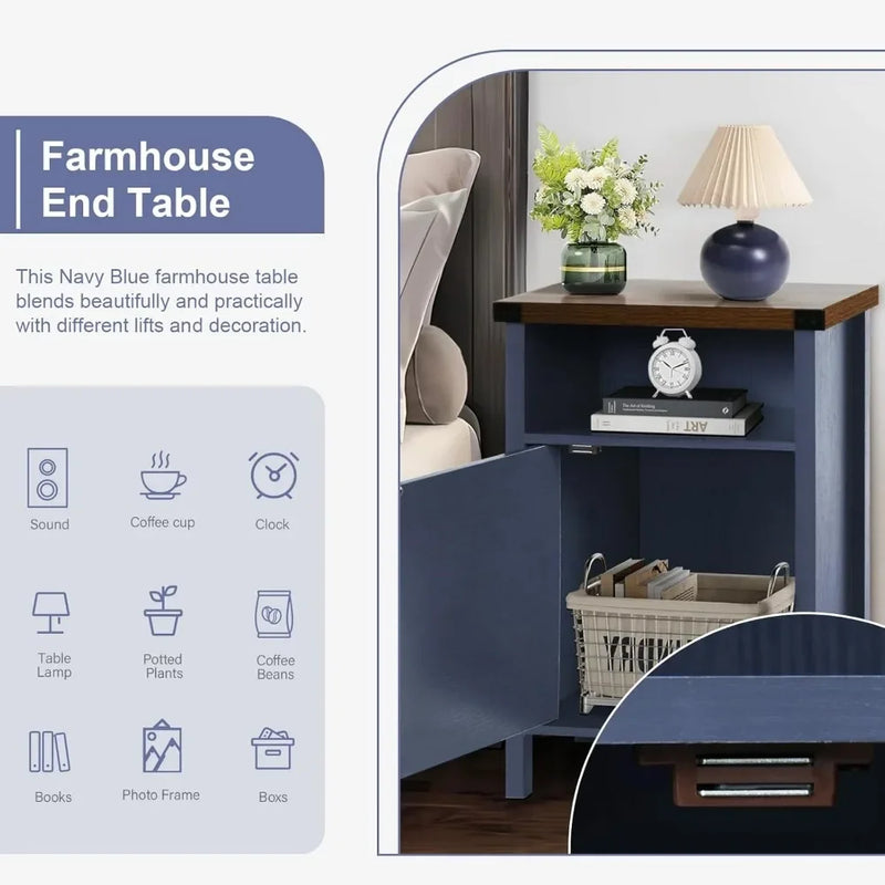 Farmhouse End Tables Set Of Two With Barn Door Shelf