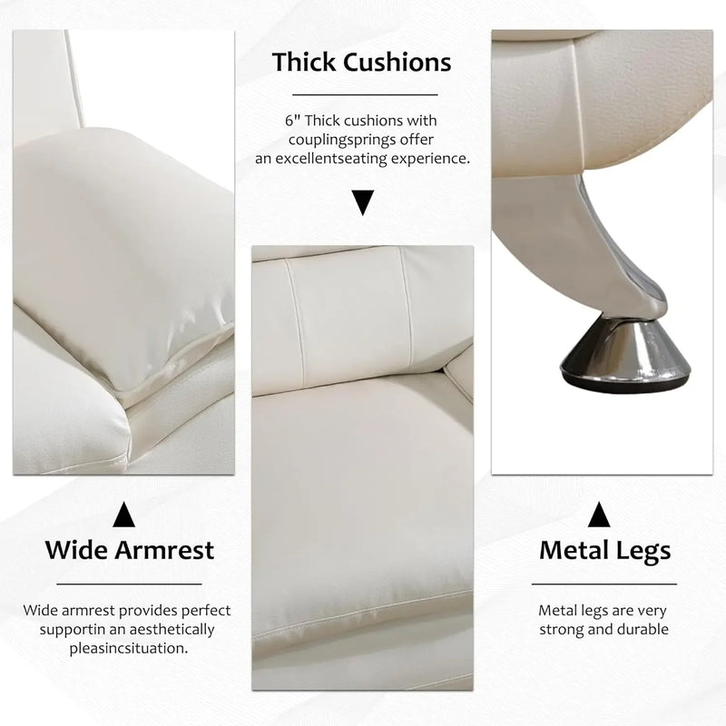 Modern 3 Piece Faux Leather Living Room Couch Set