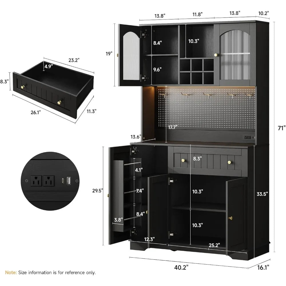Kitchen Pantry Cabinet With Microwave Shelf And LED Light