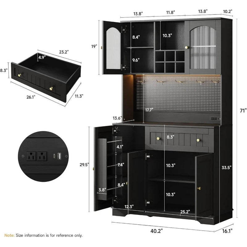 Kitchen Pantry Cabinet With Microwave Shelf And LED Light