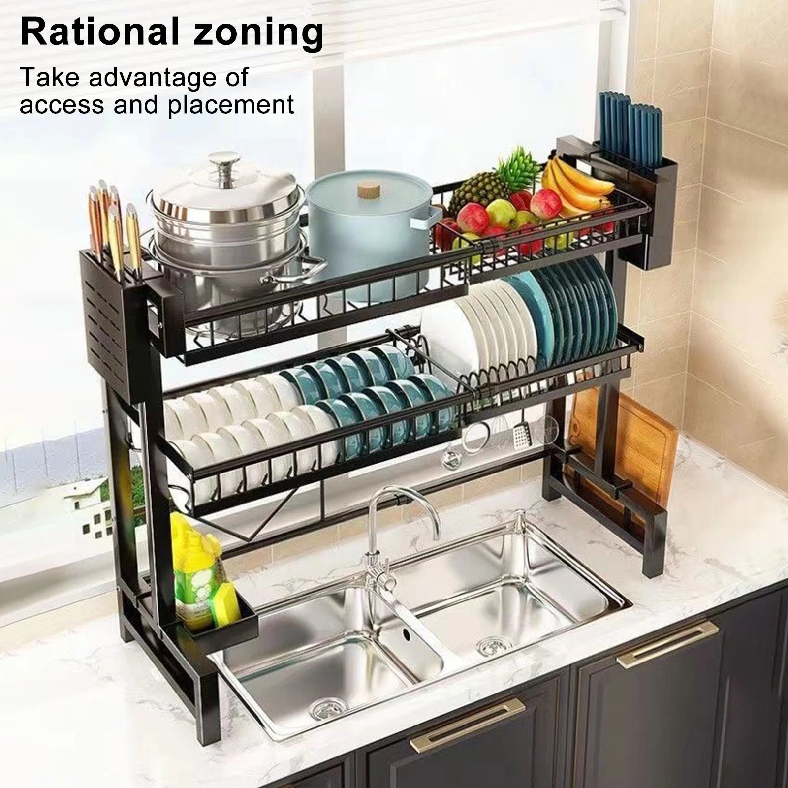 Over The Sink 2 Tier Dish Rack Organizer For Kitchen