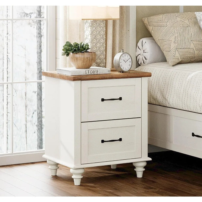 Chic farmhouse nightstand with charging station and drawers