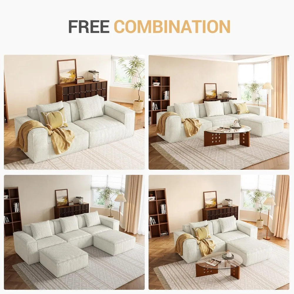 Luxury Cloud Style Sectional Sofa With Ottomans Living Room