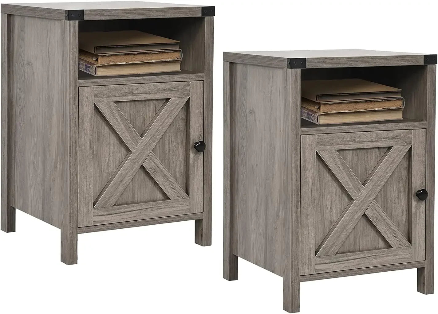Farmhouse End Tables Set Of Two With Barn Door Shelf