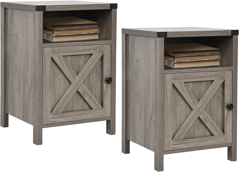 Farmhouse End Tables Set Of Two With Barn Door Shelf