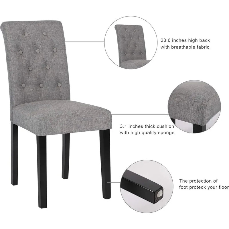 Six Button Tufted Dining Chairs With Solid Wood Legs