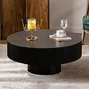 Round Fluted Coffee Table Modern Circular Pedestal Center