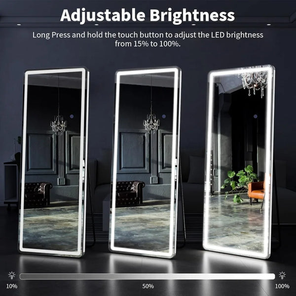 LED Floor Mirror With Three Lighting Modes For Full View