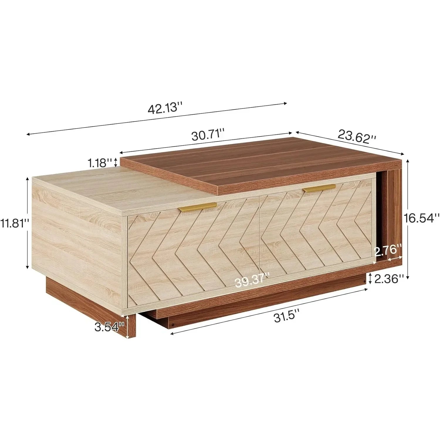 Extendable Coffee Table With Dual Tone Storage Drawers