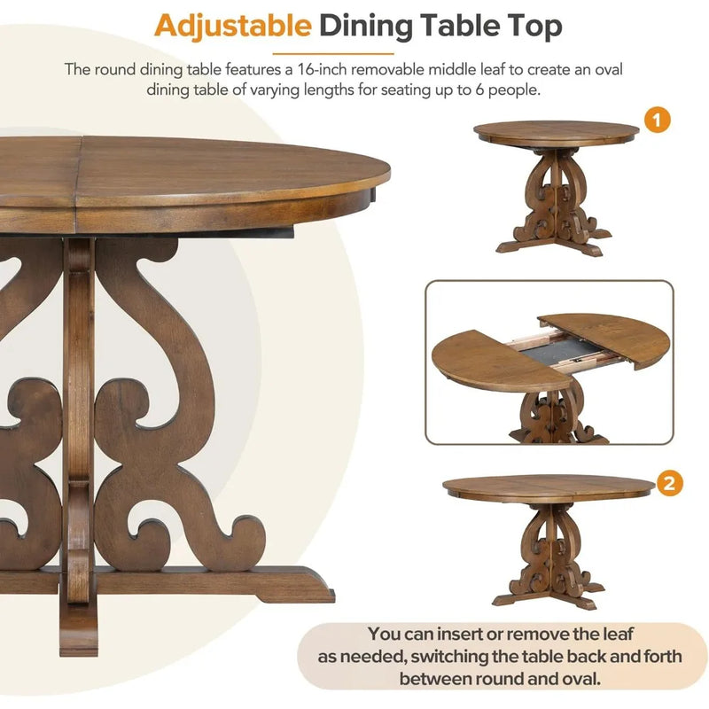 Retro Dining Set Extendable Table And Upholstered Chairs
