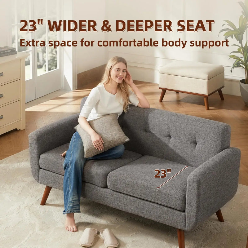 Mid Century Modern Loveseat Sofa Tufted Upholstered Couch