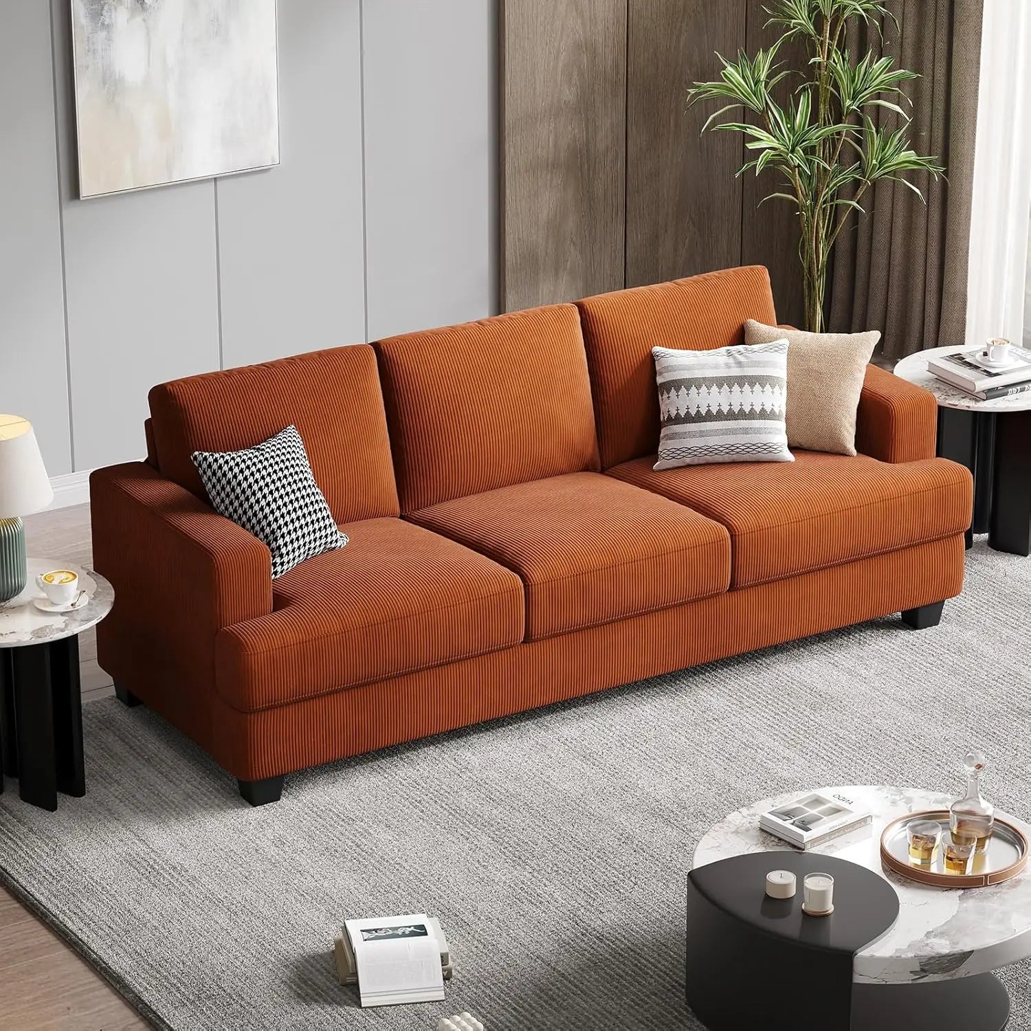 Corduroy Modern 3 Seater Sofa For Living Room Comfort