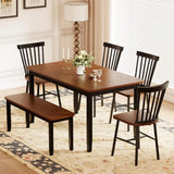 Modern Solid Wood Dining Set With Bench And Windsor Chairs