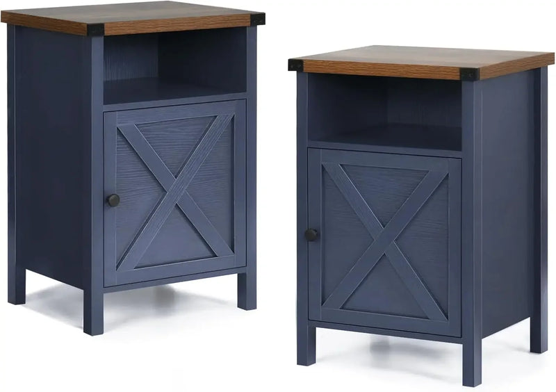 Farmhouse End Tables Set Of Two With Barn Door Shelf