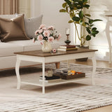 Rustic Coffee Table With Curved Legs And Shelf Centerpiece